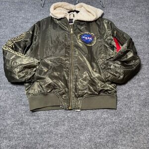 Southpole Kids Bomber Jacket NASA Space Explorer Sherpa Lined Olive Green XL